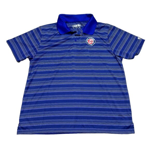 Chicago Cubs Polo Shirt Mens XL Blue Striped Performance MLB Short Sleeve - Picture 1 of 8